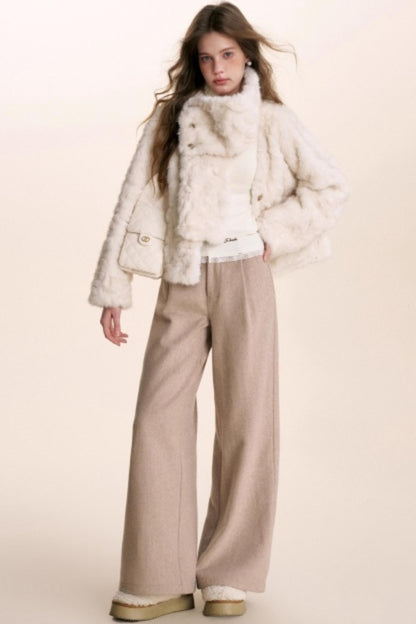 Lace Patchwork Wool Wide-Leg Pants