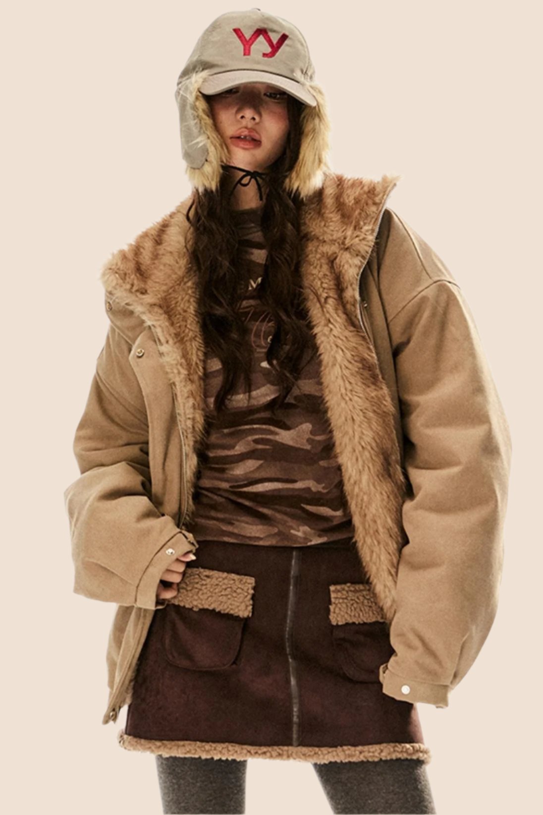 Big Fur Collar with Fleece Jacket