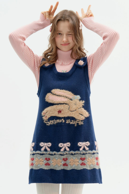 Fair Isle Plush Navy Vest Dress