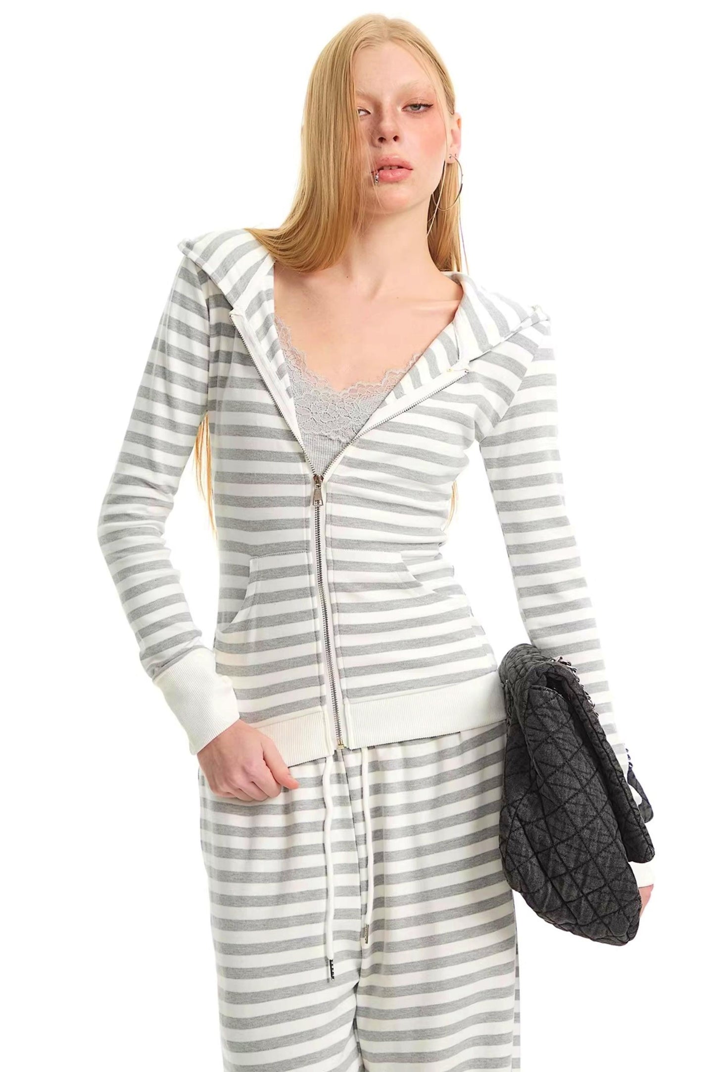 Retro Striped Hooded Top Set-Up