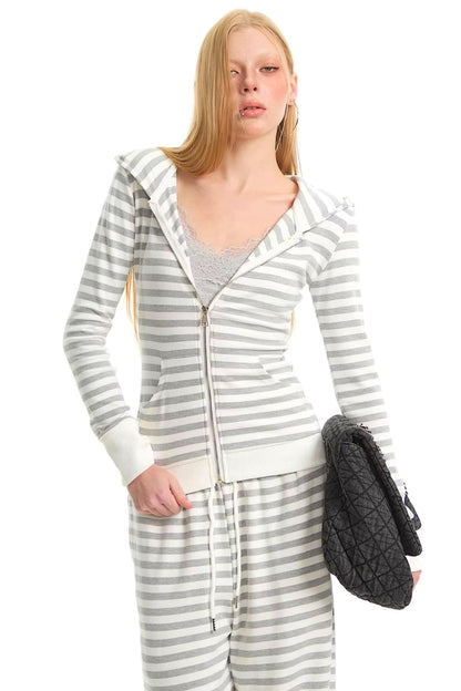 Retro Striped Hooded Top Set-Up