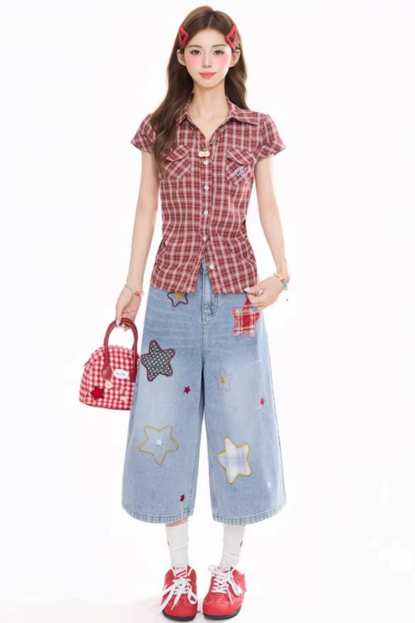 Retro Plaid Slimming Blouse