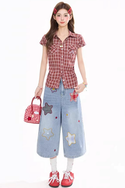 Retro Plaid Slimming Blouse