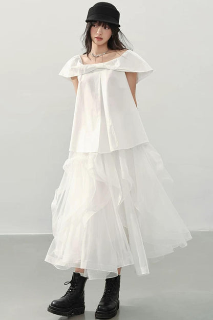 White Sweet Cool Off-Shoulder Blouse