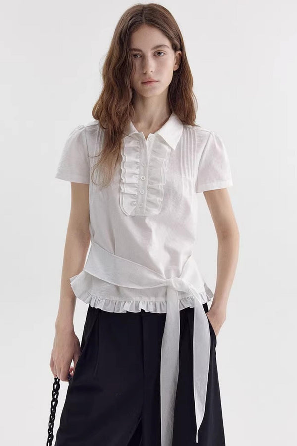 Sheer Ruffled Puff Sleeve Shirt