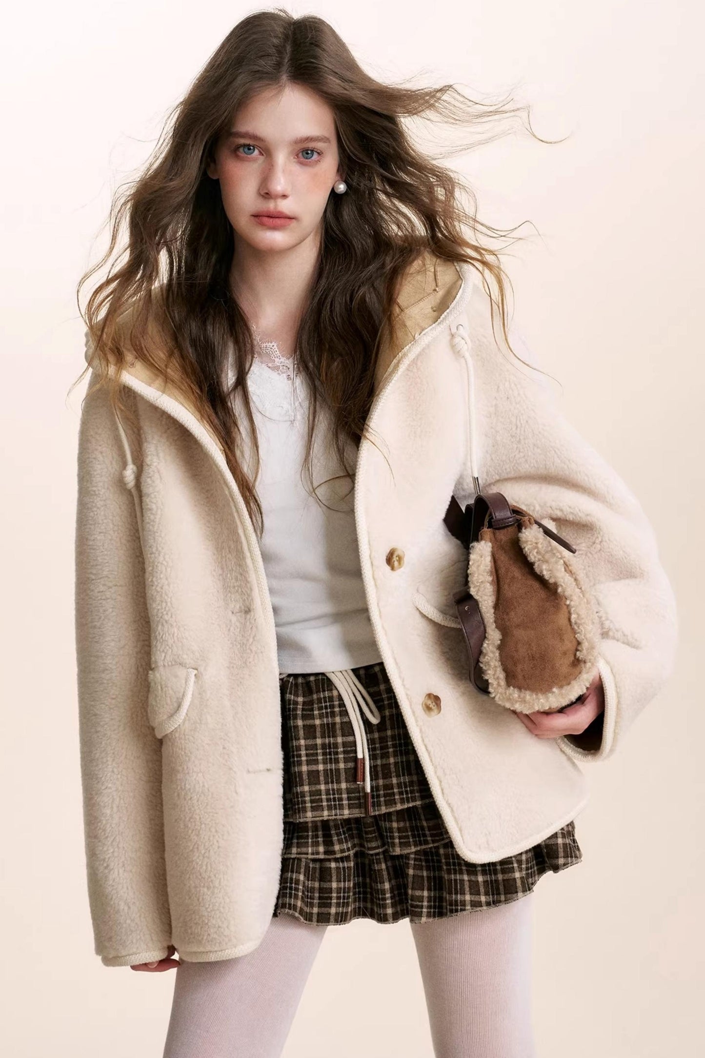 Plaid Suede Patchwork Skirt