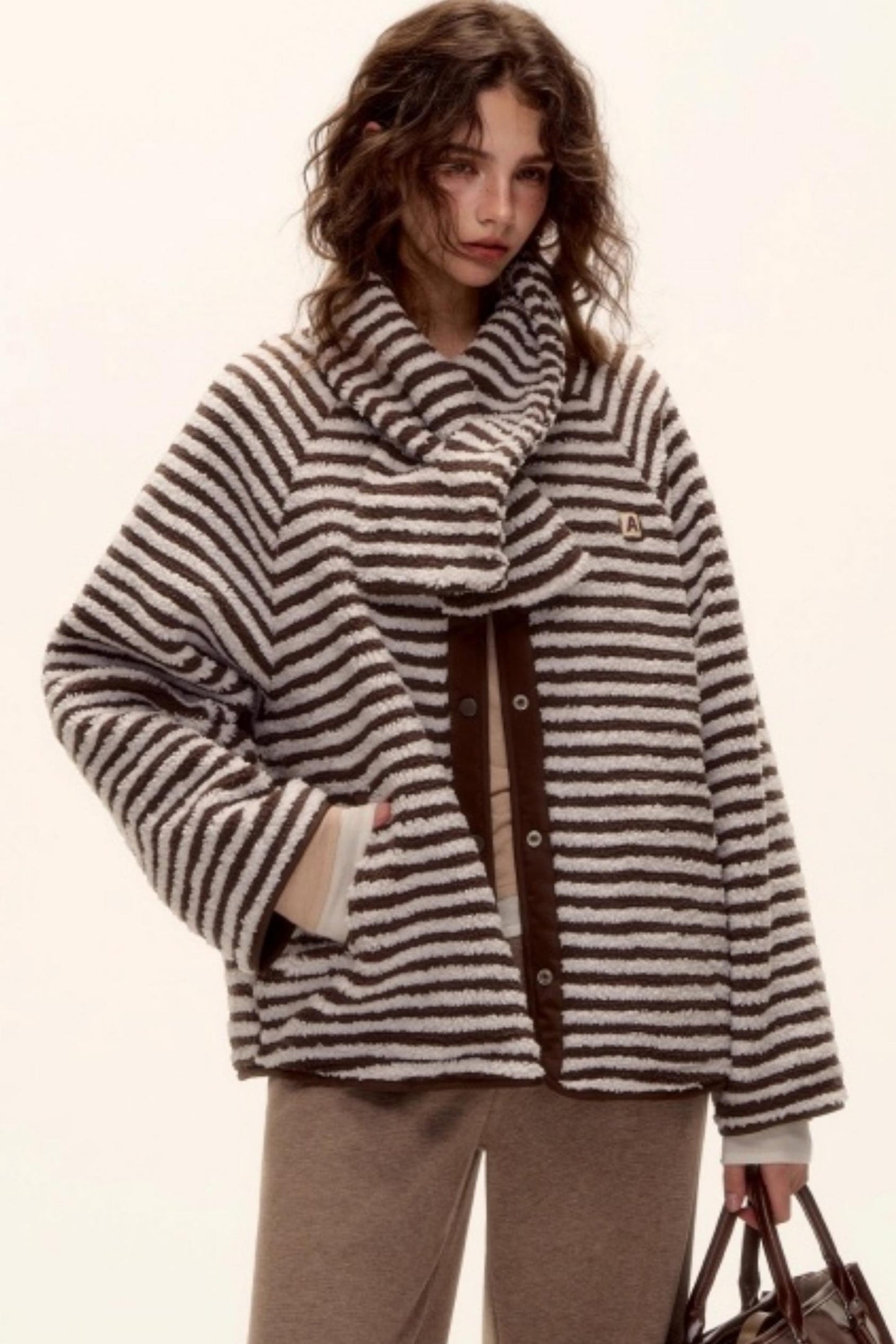 Retro Reversible Wool Coat Scarf Set