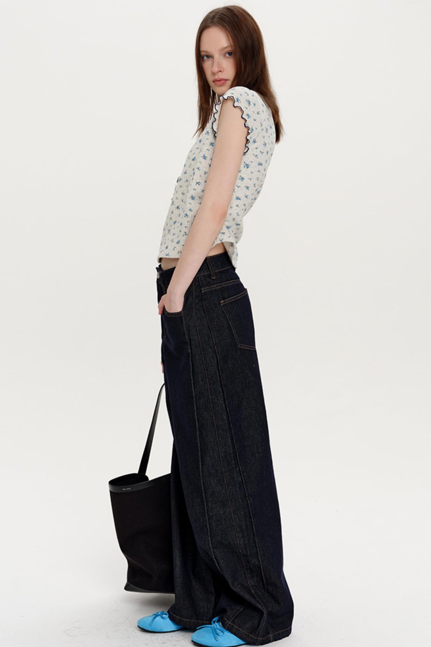 Retro Wide-Leg Slit Jeans