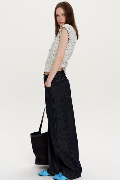 Retro Wide-Leg Slit Jeans
