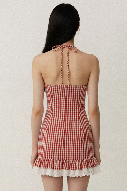 Retro Plaid Lace Dress