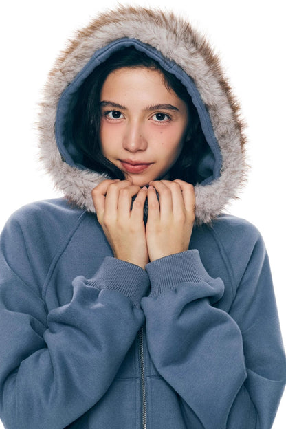 Navy Blue Fur Hooded Jacket