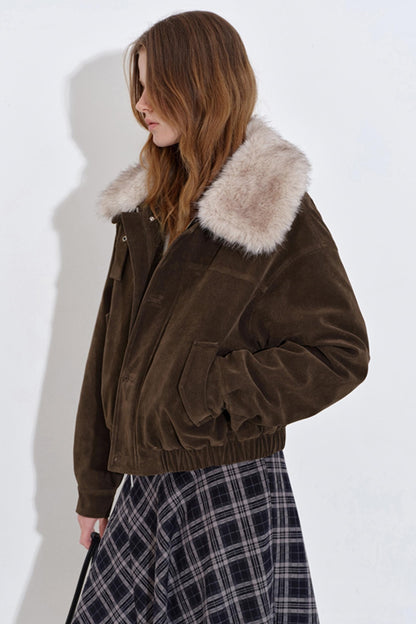 Retro Suede Fur Collar Jacket