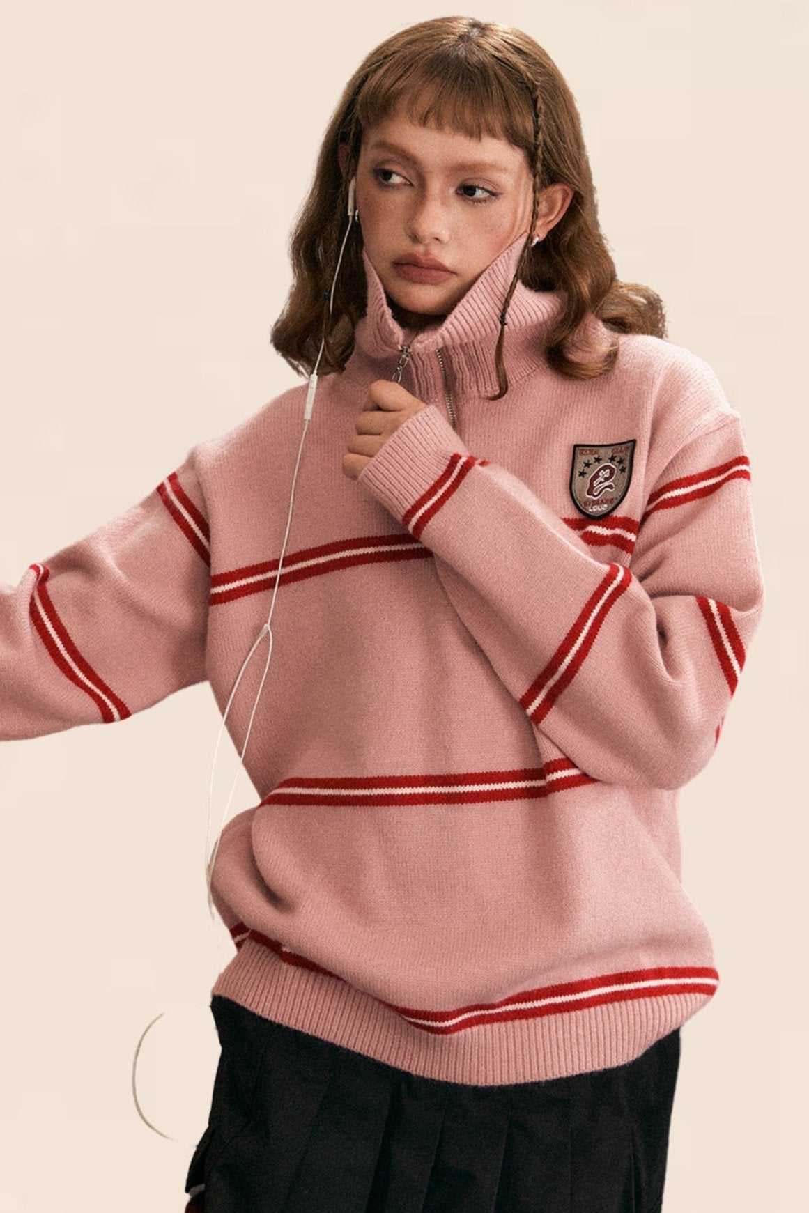 Half-Zip Turtleneck Polo Knit Top