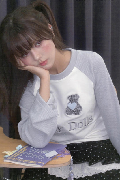 Sweet Patchwork Knitted Raglan T-shirt