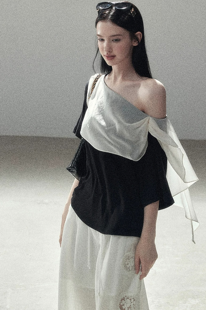 Black and White Off-Shoulder Top