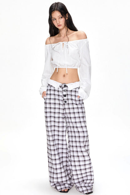 Summer Plaid Wide-Leg Pants