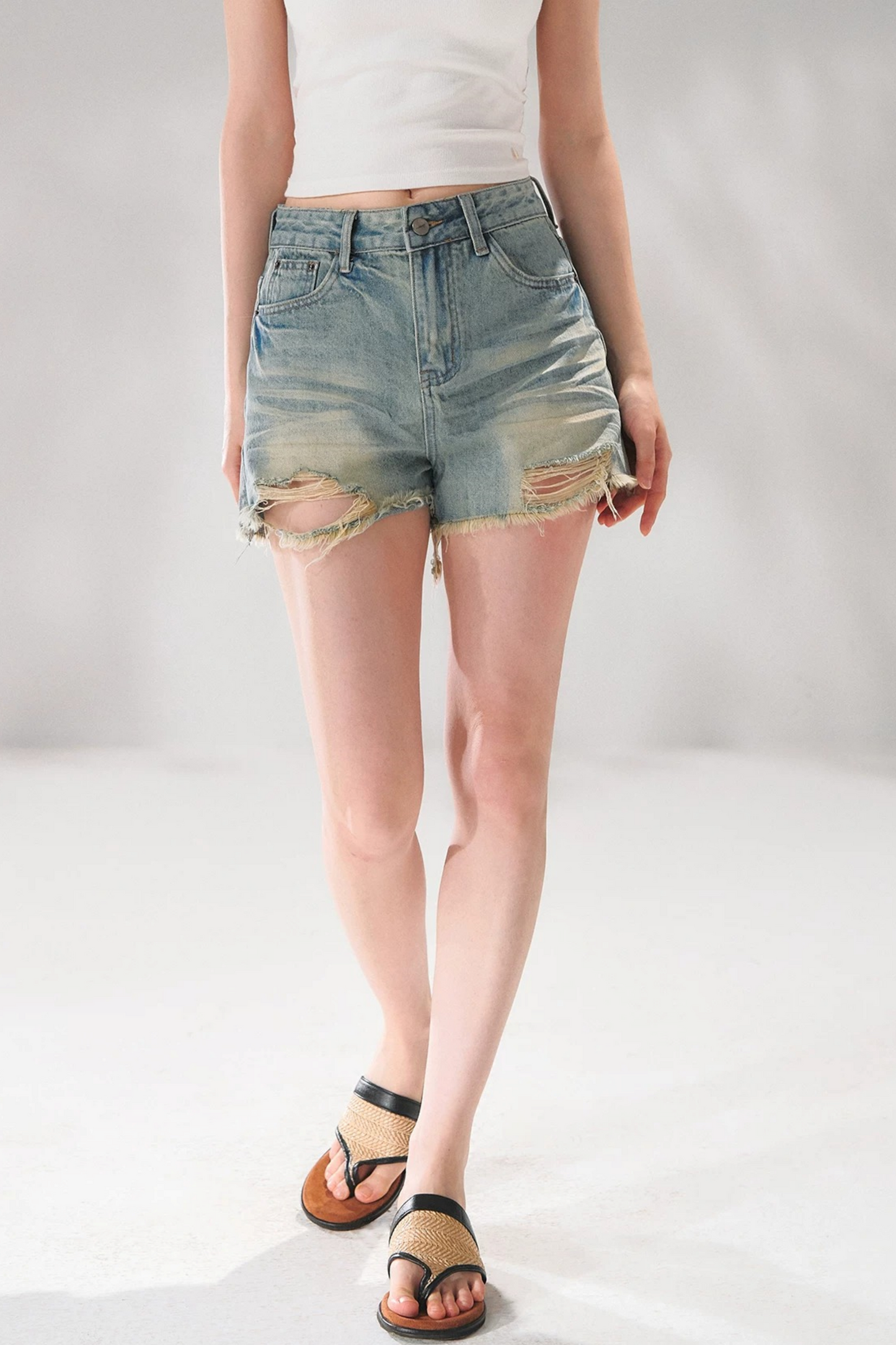 Shorts de Denim en A Desgastados
