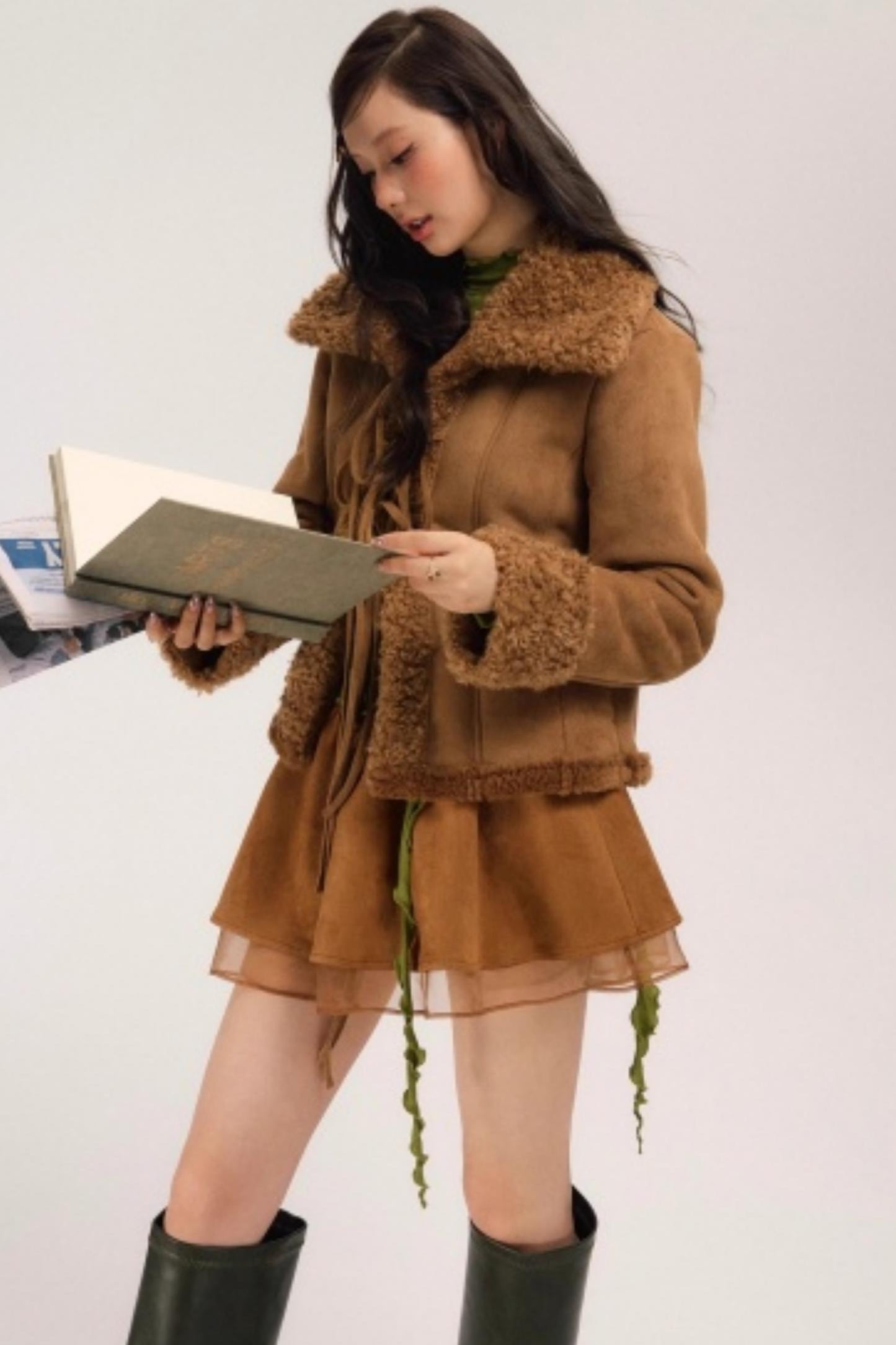 Fur-Lined Suede Winter Coat