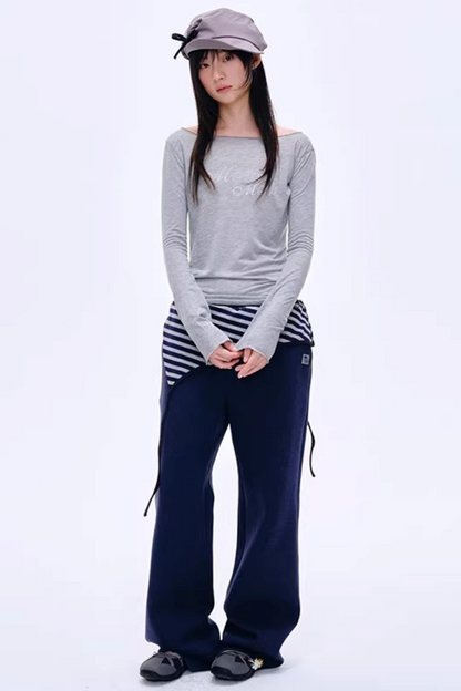 Color-Blocked Cotton Striped Pants