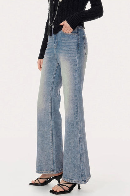 Retro V-Shaped High-Waisted Slim Jeans