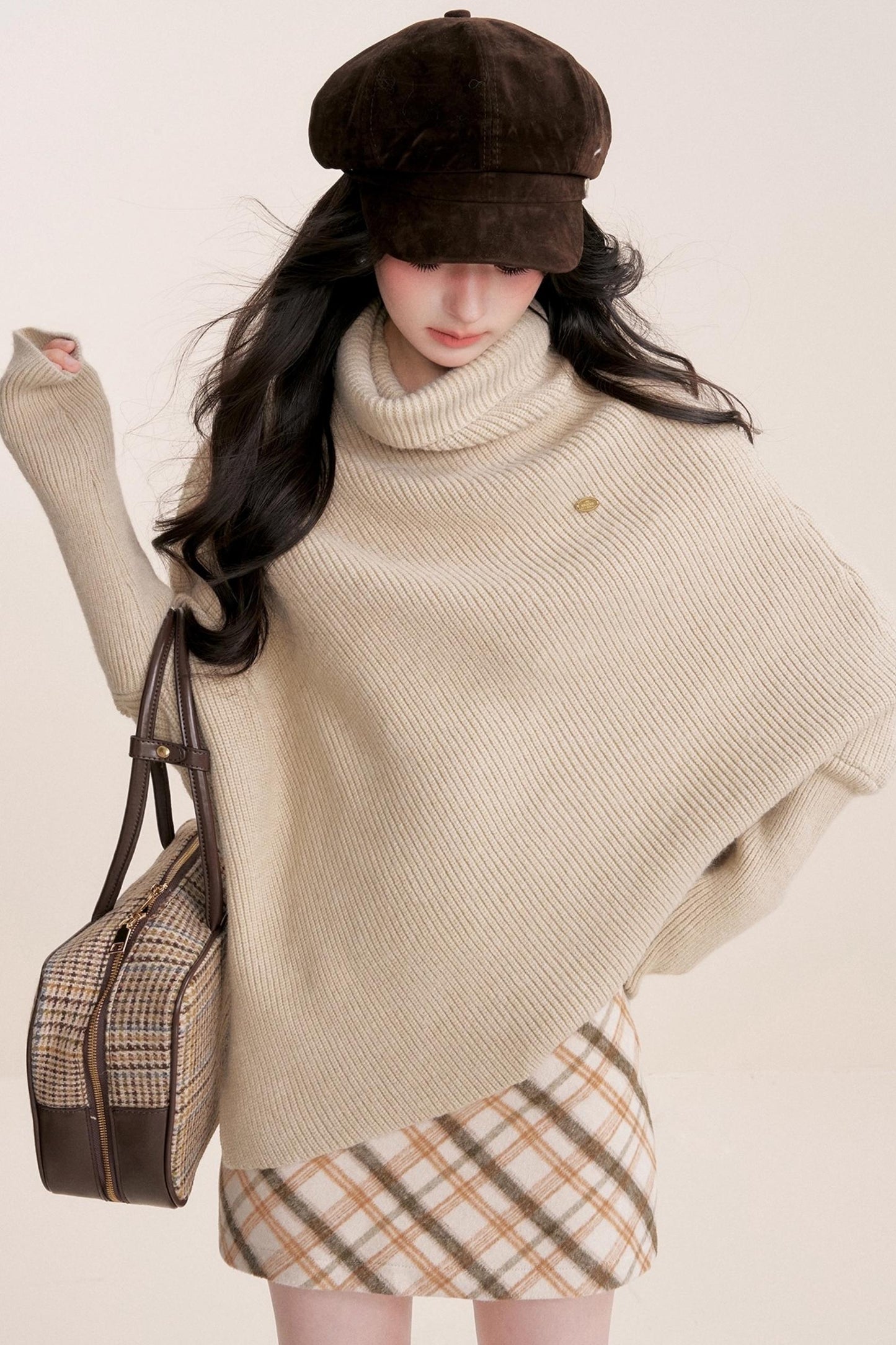 Oatmeal Asymmetrical Cape Sweater