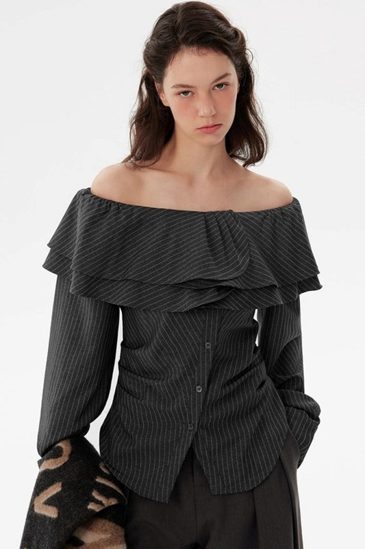 French One-Shoulder Striped Shirt