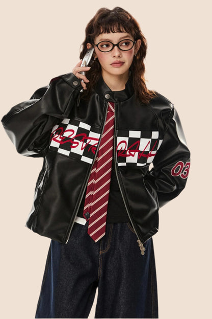 Racing Style Loose Biker Jacket
