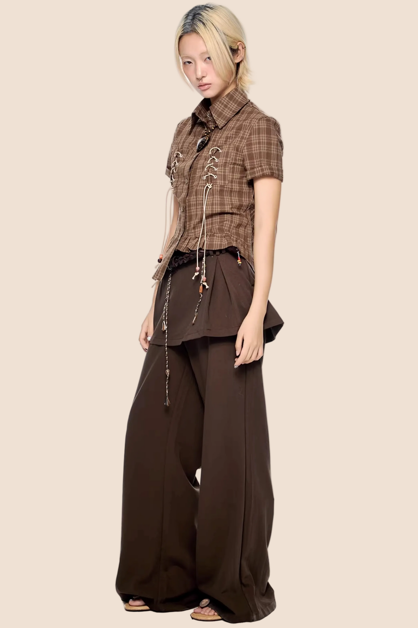 Plaid Asymmetrical Hem Blouse