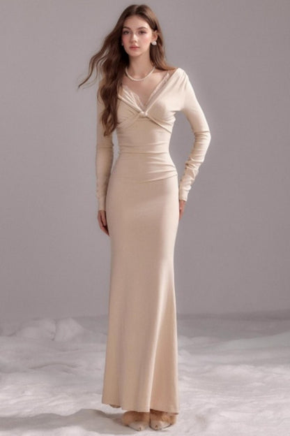 Roman V-Neck Curve Waist Slim Dress