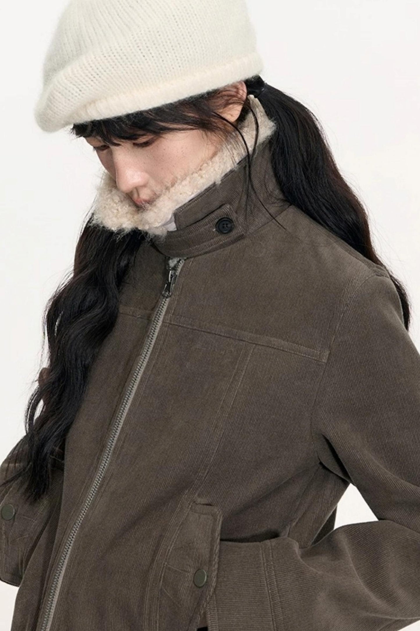 Vintage Fur Collar Jacket With Skirt Set-Up