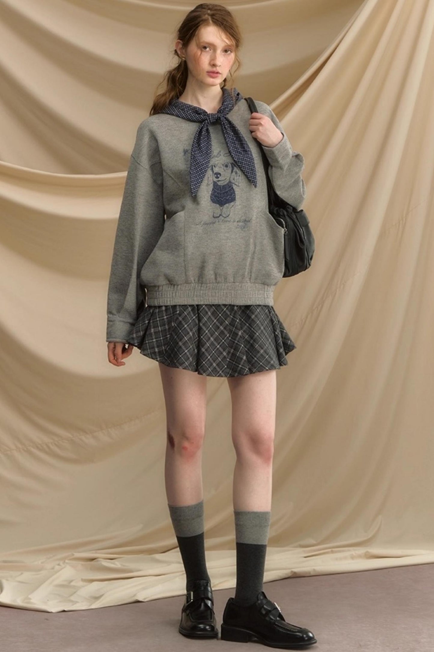 Vintage Dog Print Hooded Pullover Top