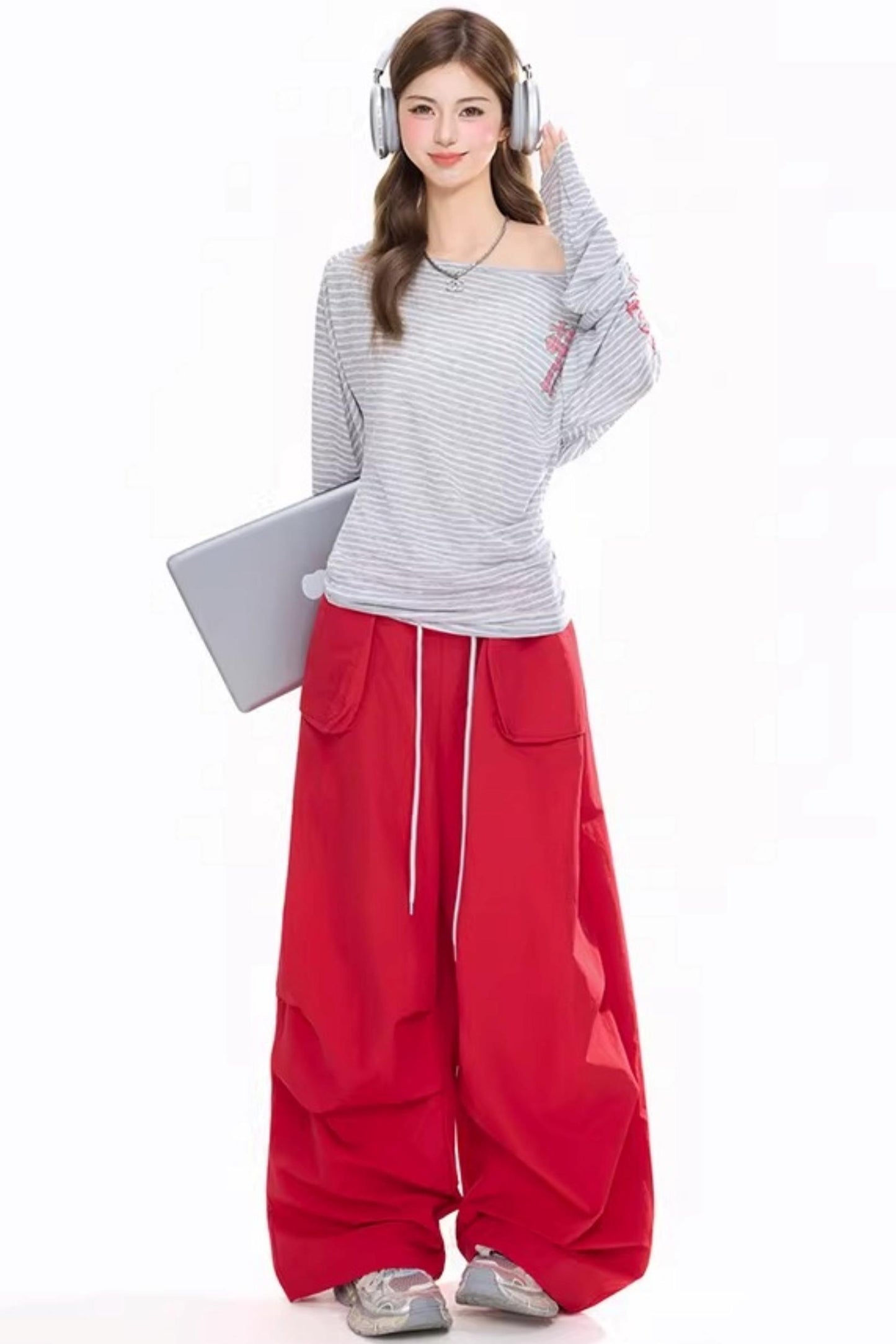 Retro Red Wide-Leg Pants