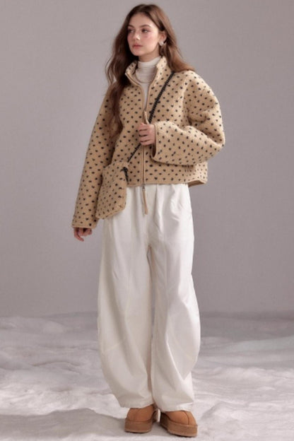 Soft Wool Polka Dot Zipper Jacket