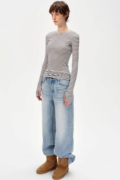 Versatile Knitted Striped Wool Base Shirt