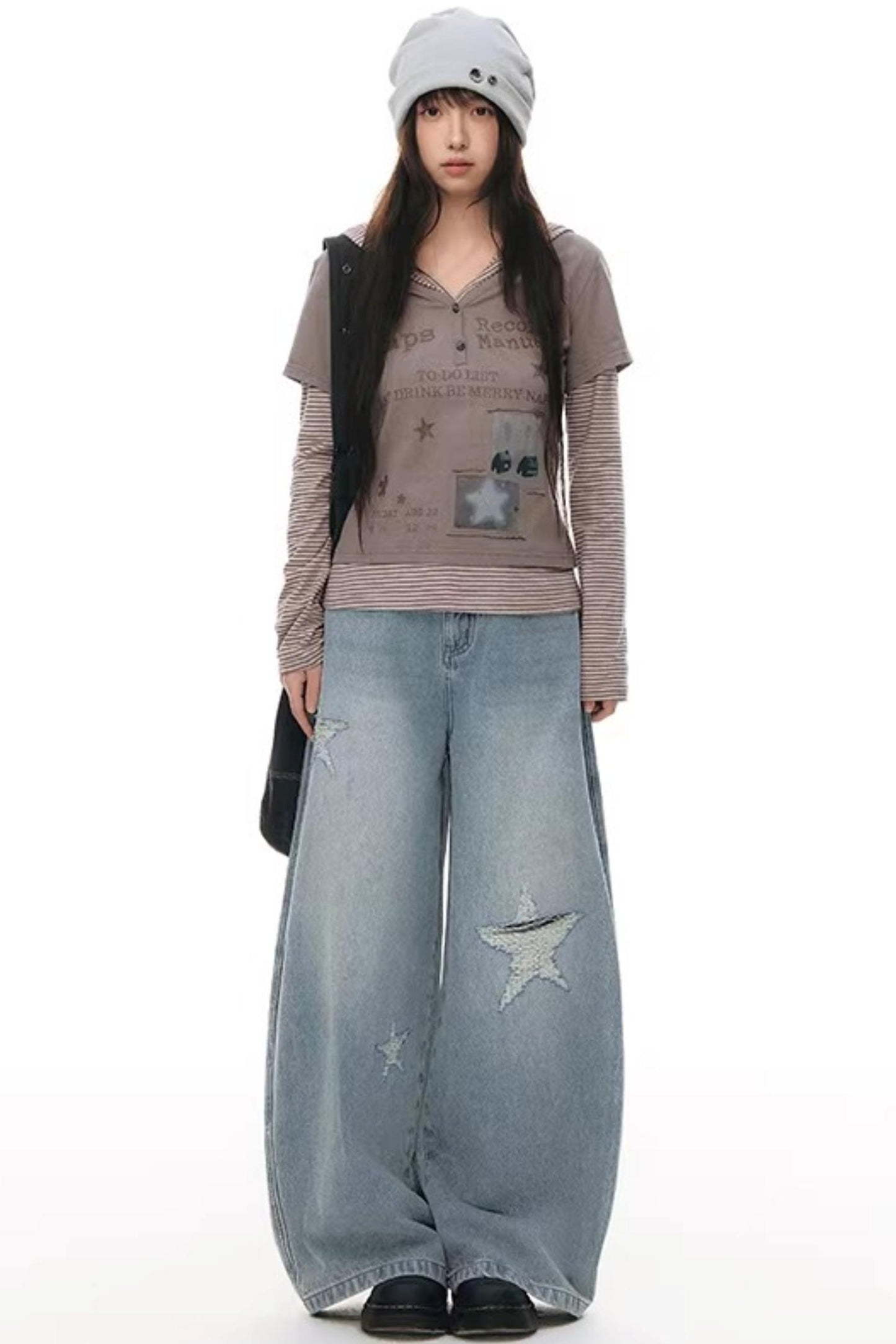 Hooded Spliced Long-Sleeve Top