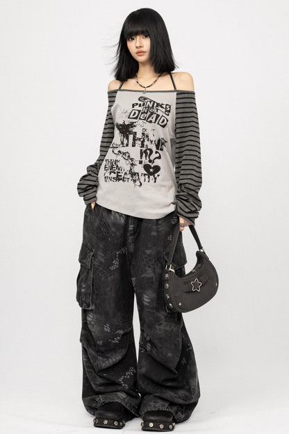 Loose Fit Spliced One-Shoulder Top