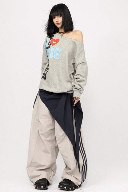 American Love Slanted Print Long Sleeve Top