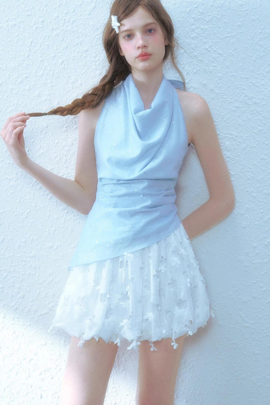 Beige Blue Swing Top