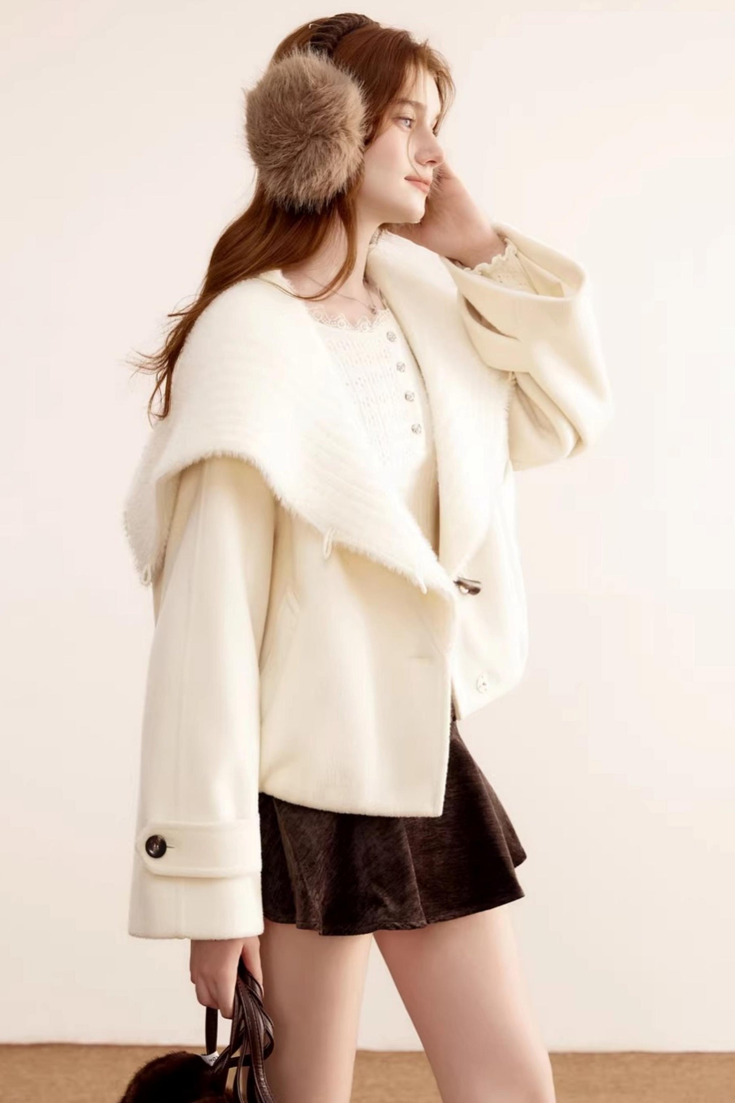 Woolen Short Shawl Collar Coat