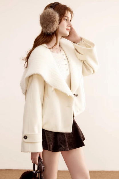 Woolen Short Shawl Collar Coat