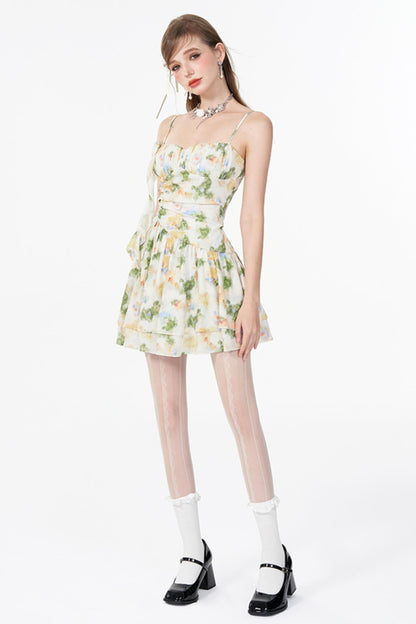 Floral Elegance Shrink-Waist Cami Dress
