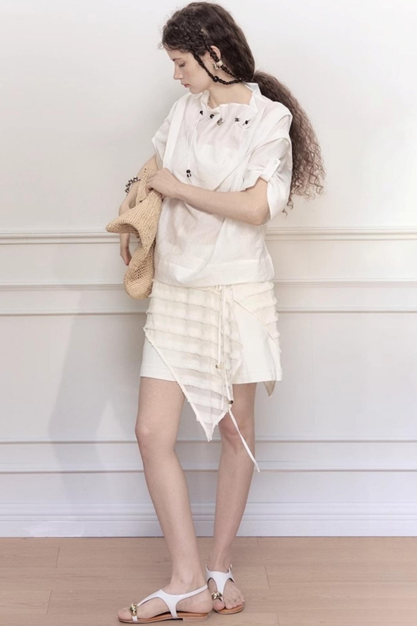 Bead-Embellished Wide-Leg Jeans