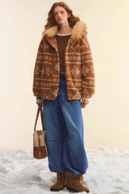 Fair Isle Fur Collar Jacket