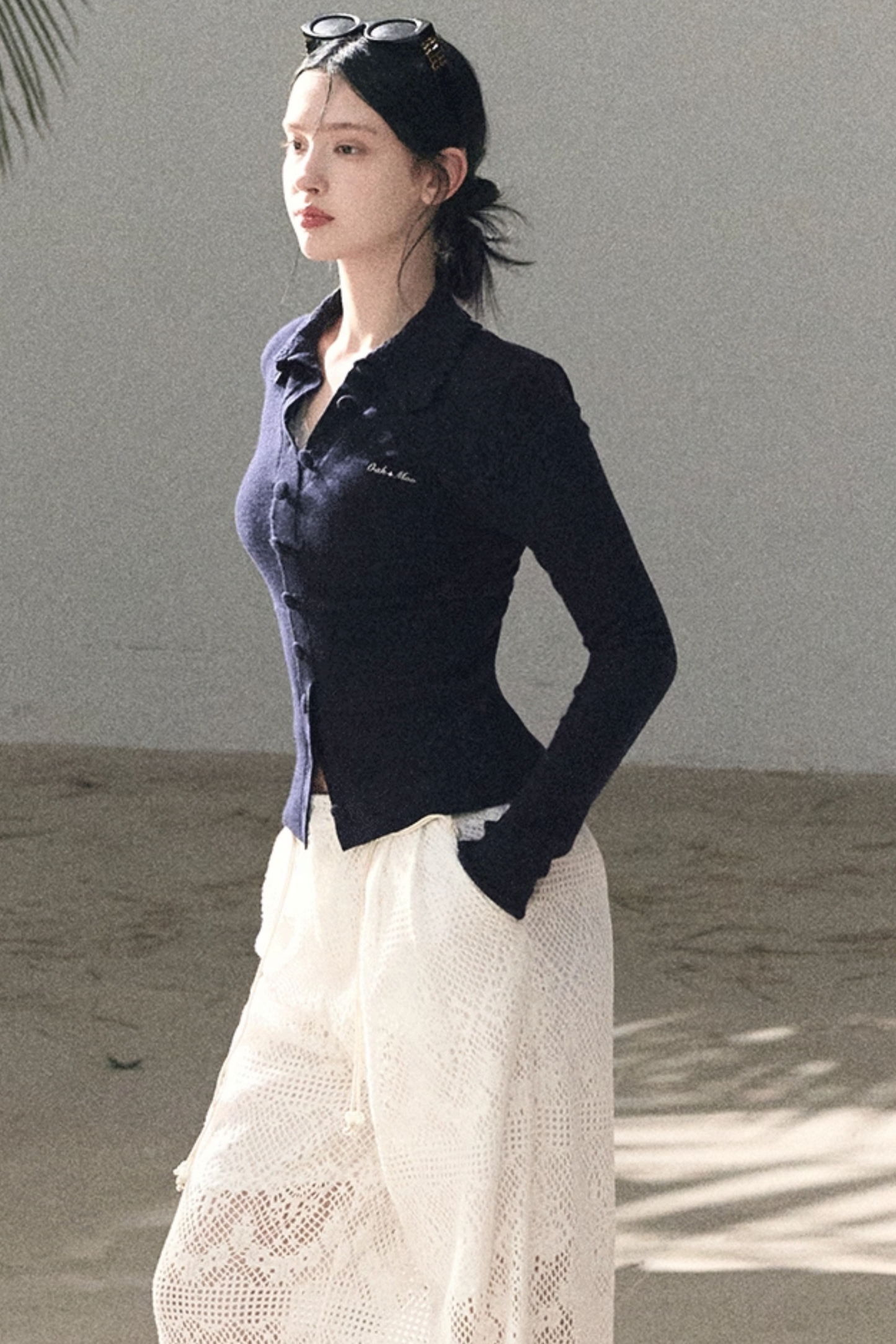 Natural Wool Crochet Collar Top