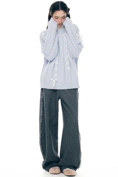 Gray Lace-Up Sweatpants