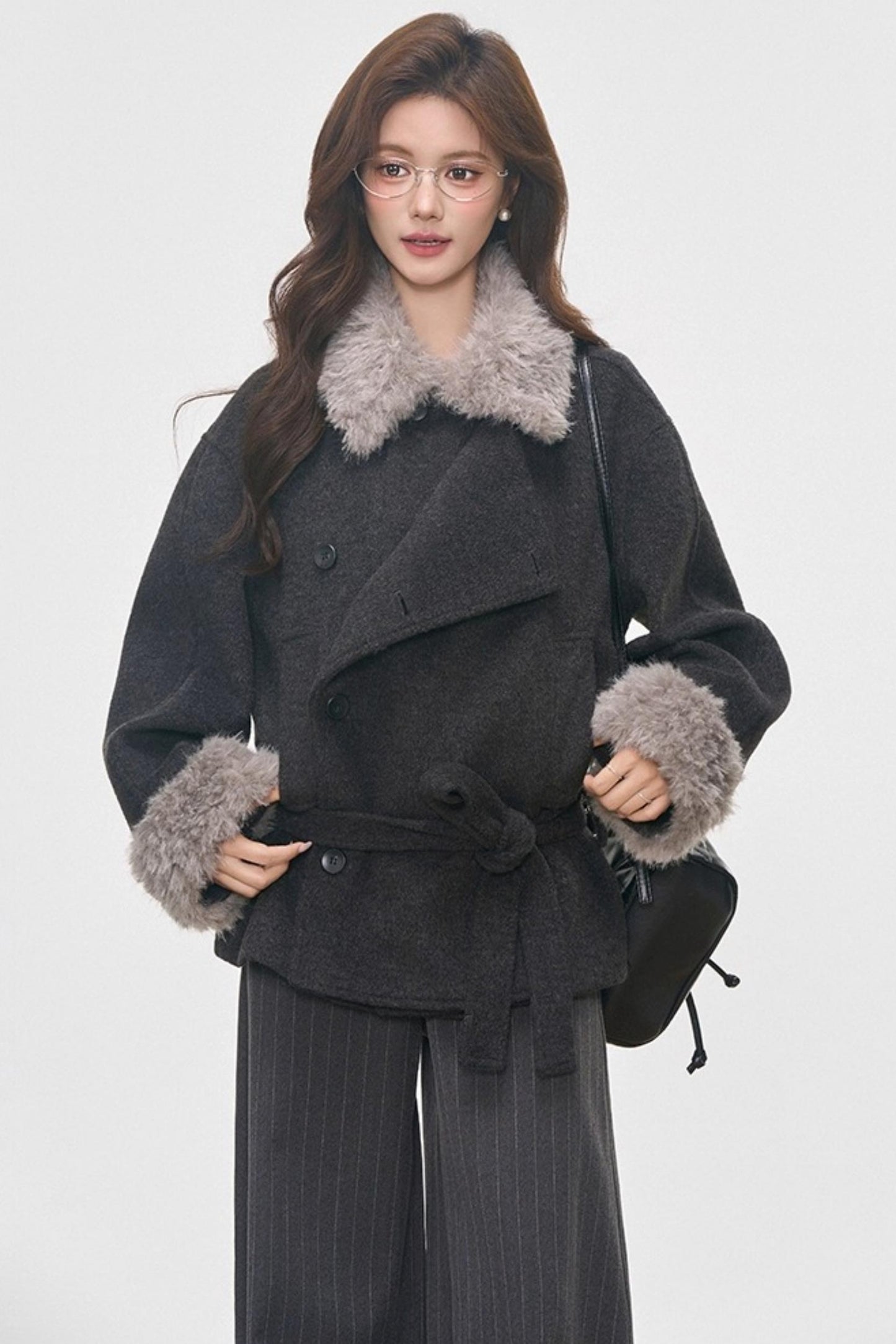 Fur Collar Thickened Woolen Coat Set-Up