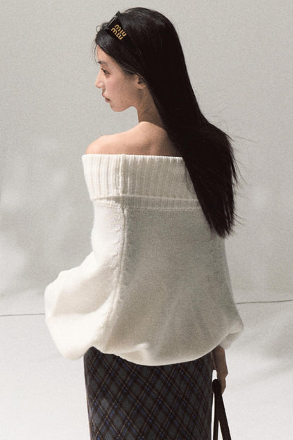 Wool Twist Knit Cape Sweater Top Skirt Set-Up