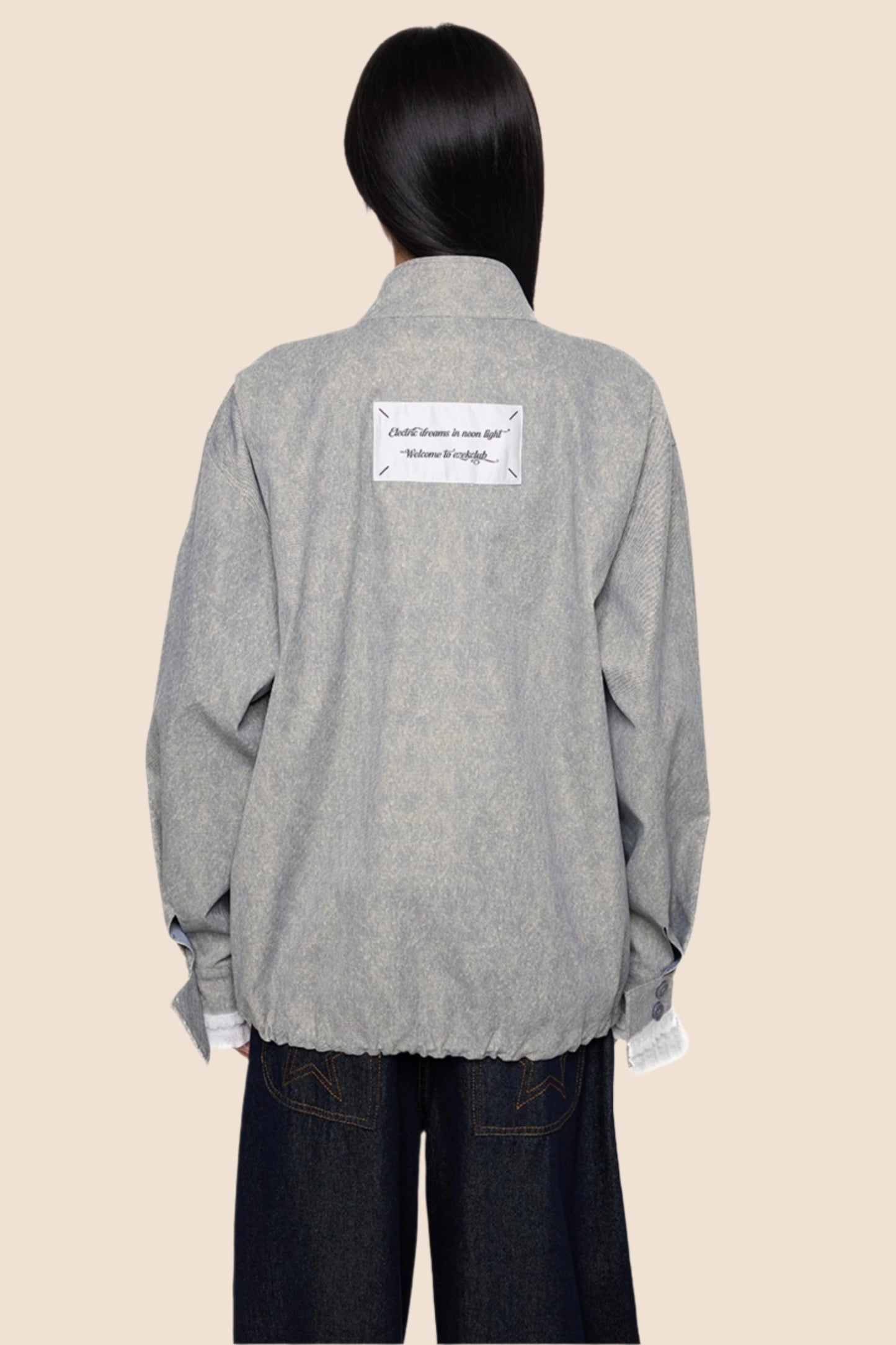 Loose Fit Pleated Lace Zip Jacket