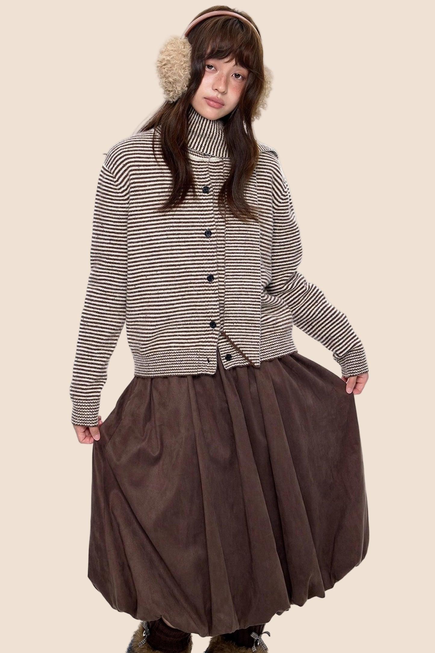 Lazy Striped Knit Cardigan Sweater