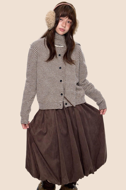 Lazy Striped Knit Cardigan Sweater